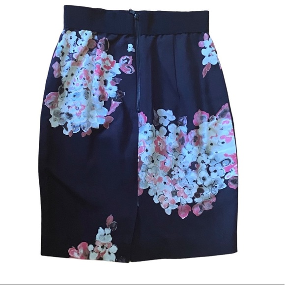Milly Black Pink Floral Pencil Office Skirt - Picture 3 of 7
